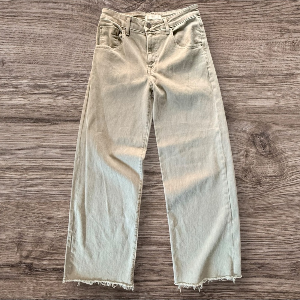 FIDELITY Ziggy Wide-Leg Raw Hem Jeans, Sage Green, Women’s 26